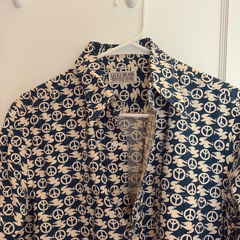 Lucky Brand Hippie Peace Blue Mens Button Down